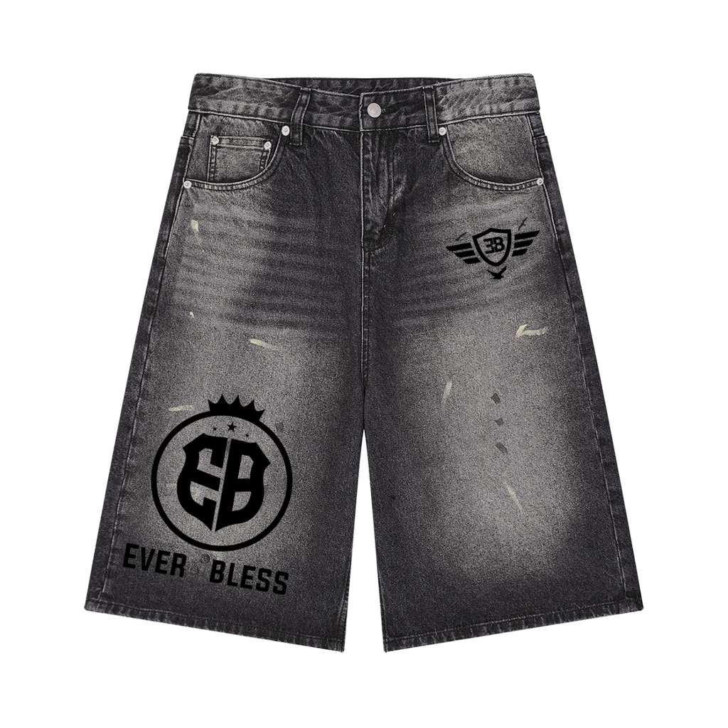 Men’s Vintage Wash Wide Leg Denim Shorts